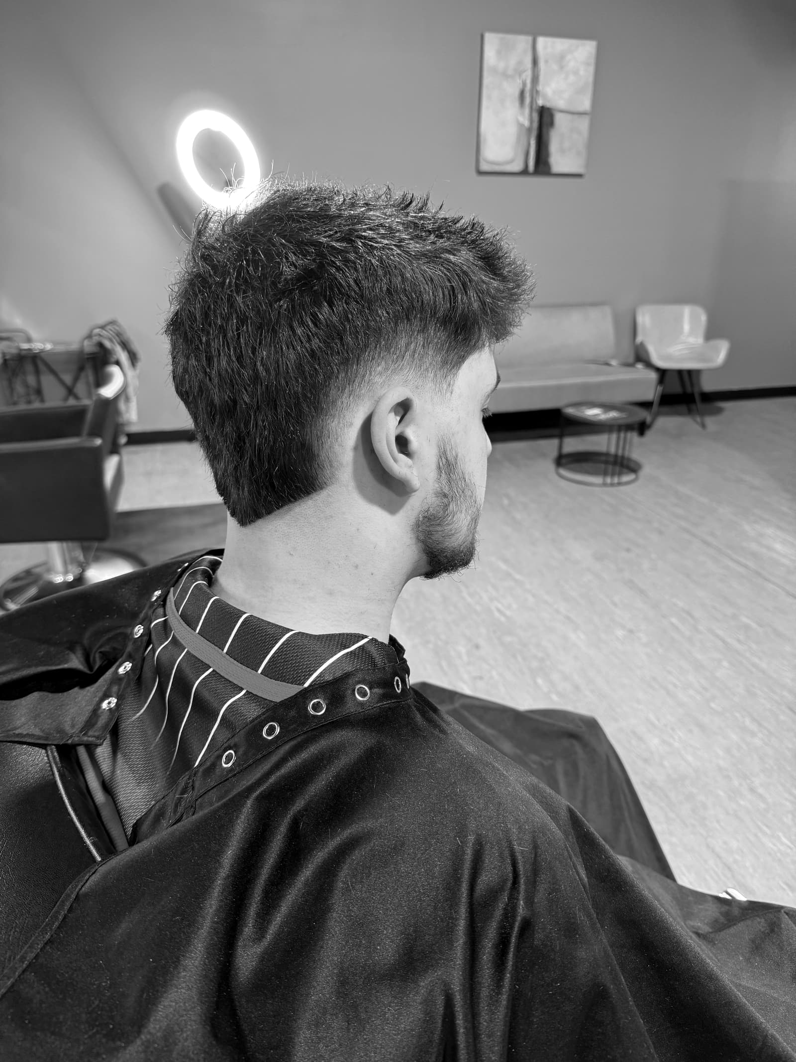 A finished precision cut and beard fade at Long Beach Barber in Southport, NC